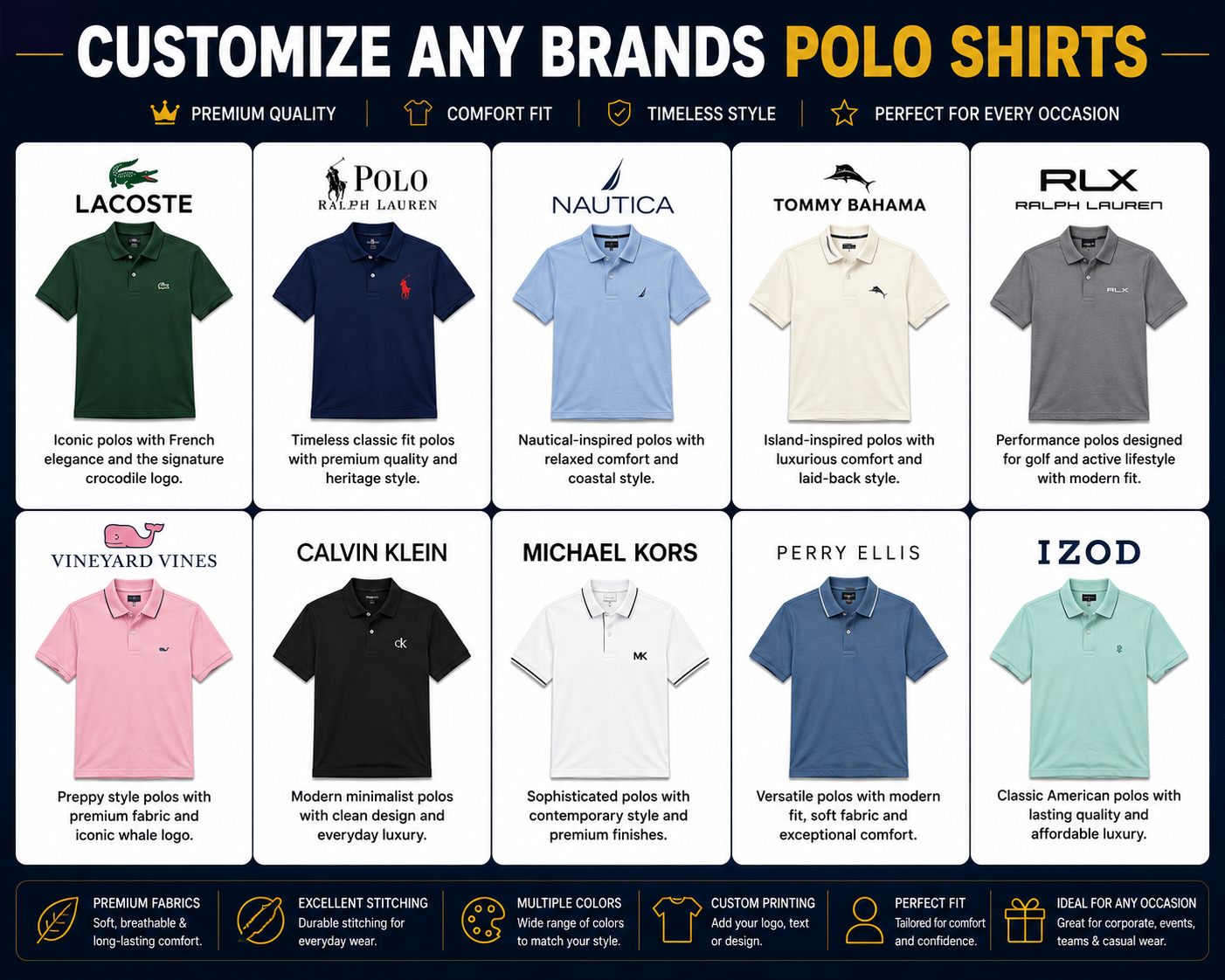 Customize any brands polo shirts